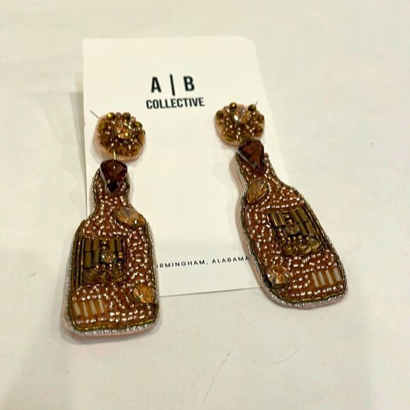 NWT Rose Gold Beaded Champagne Rose Earrings - Picture 2 of 3